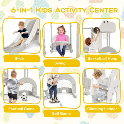 Costway Toddler Slide and Swing Set Indoor Kids Climber Basketball Football Golf Playset