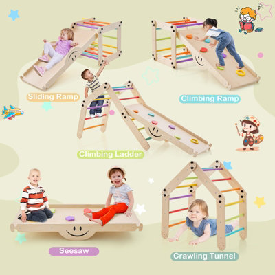 Costway Toddlers Montessori Climbing Set Foldable Wooden DIY Climbing Ladder - 3