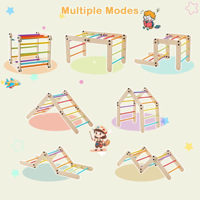 Costway Toddlers Montessori Climbing Set Foldable Wooden DIY Climbing Ladder - 5