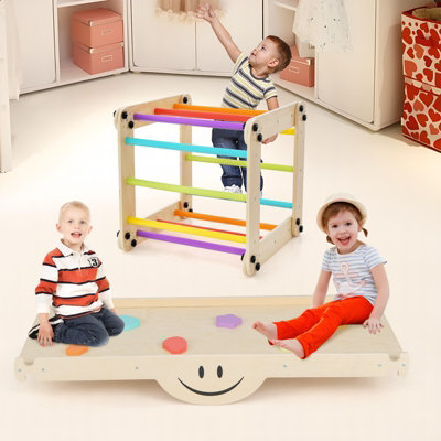 Costway Toddlers Montessori Climbing Set Foldable Wooden DIY Climbing Ladder - 9