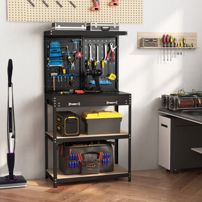 Costway Tool Storage Workbench w/ Pegboard Tool Organization Work Table for Garage - 3