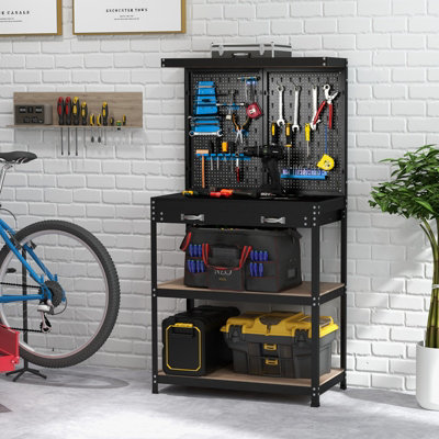 Costway Tool Storage Workbench w/ Pegboard Tool Organization Work Table for Garage - 4