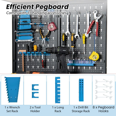 Costway Tool Storage Workbench w/ Pegboard Tool Organization Work Table for Garage - 6