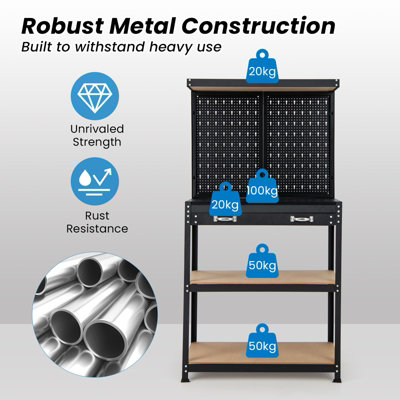 Costway Tool Storage Workbench w/ Pegboard Tool Organization Work Table for Garage - 7