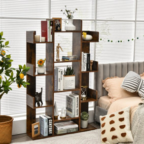 Costway Tree Bookshelf Display Cube Shelf Corner 13-Shelf Industrial Bookcase