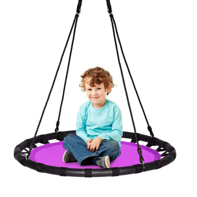 COSTWAY Tree Swing 100cm Saucer Round Tree Swing Height Adjustable-Purple