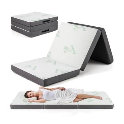 Costway Tri Folding Foam Mattress Portable Floor Foam Mattress Topper w/ Bamboo Fiber