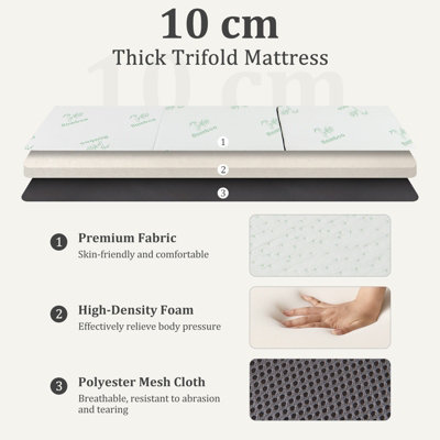 Costway Tri Folding Foam Mattress Portable Floor Foam Mattress Topper w/ Bamboo Fiber