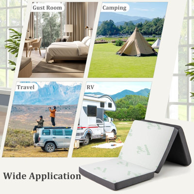 Costway Tri Folding Foam Mattress Portable Floor Foam Mattress Topper w/ Bamboo Fiber