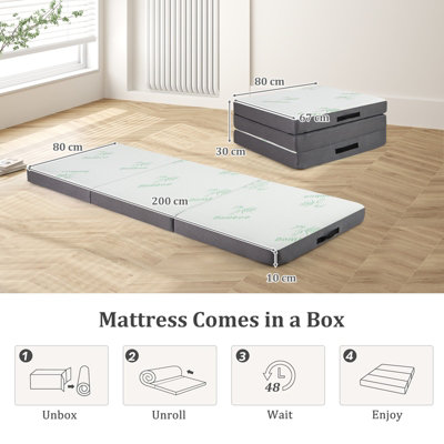 Costway Tri Folding Foam Mattress Portable Floor Foam Mattress Topper w/ Bamboo Fiber