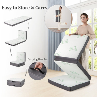 Costway Tri Folding Foam Mattress Portable Floor Foam Mattress Topper w/ Bamboo Fiber
