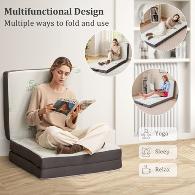 Costway Tri Folding Foam Mattress Portable Floor Foam Mattress Topper w/ Bamboo Fiber