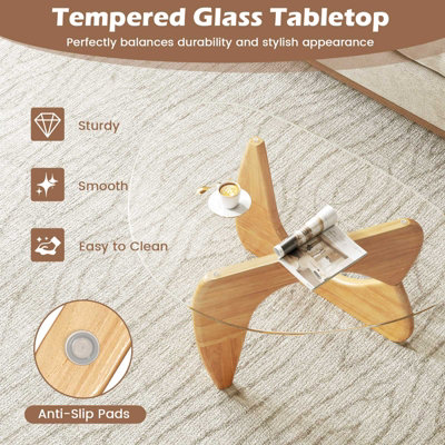 COSTWAY Triangle Coffee Table Modern Center Table with Tempered Glass ...