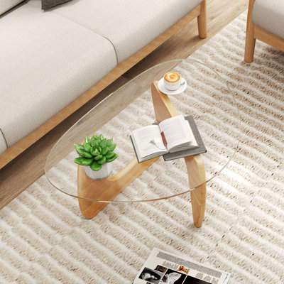 COSTWAY Triangle Coffee Table Modern Center Table with Tempered Glass ...