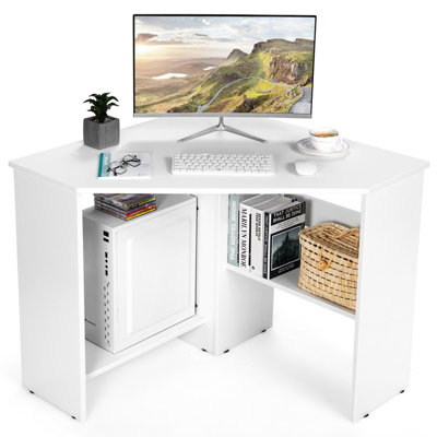 Costway corner computer desk laptop writing table wood workstation shop home office furniture white