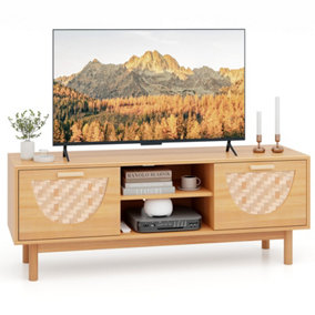 Costway TV Stand for 55-Inch TVs TV Console Media Cabinet W/ Bamboo Woven Fronts