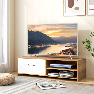 Costway TV Stand for 55 Inches TVs Wooden TV Console Table w 2 Open Shelf