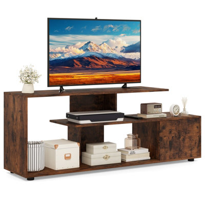 COSTWAY TV Stand for 55" TVs 3-Tier Asymmetrical Media Console Table w/ Storage, Brown