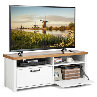 Costway TV Stand for TVs up to 48 Inches Wooden Modern TV Console Table W/2 Open Shelves