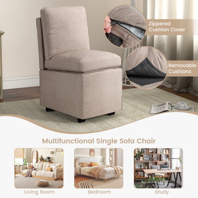 Costway Upholstered Leisure Accent Chair Linen Fabric Single Sofa Chair W Storage Seat
