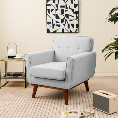 COSTWAY Upholstered Linen Fabric Armchair Button Tufted Single Sofa Chair