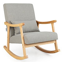 Costway Upholstered Rocking Chair Modern Rocker with Rubber Wood Frame