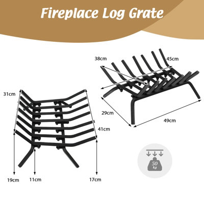 Costway V Shape Grill Fireplace Log Grate Heavy-Duty Iron Fireplace Log Holder w/ 7 Steel Bars