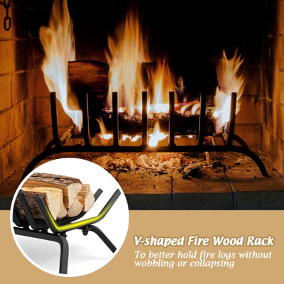 Costway V Shape Grill Fireplace Log Grate Heavy-Duty Iron Fireplace Log Holder w/ 7 Steel Bars - 5