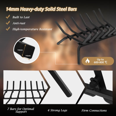 Costway V Shape Grill Fireplace Log Grate Heavy-Duty Iron Fireplace Log Holder w/ 7 Steel Bars - 6