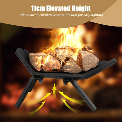 Costway V Shape Grill Fireplace Log Grate Heavy-Duty Iron Fireplace Log Holder w/ 7 Steel Bars - 7