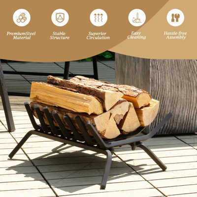 Costway V Shape Grill Fireplace Log Grate Heavy-Duty Iron Fireplace Log Holder w/ 7 Steel Bars - 8