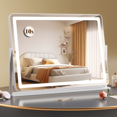 COSTWAY Vanity Mirror with Lights 80 x 55 CM Large Makeup Mirror 360 Rotation