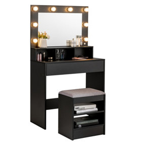 Costway Vanity Table Set Makeup Dressing Desk w/ 8 LED Light Bulbs Drawer & Stool