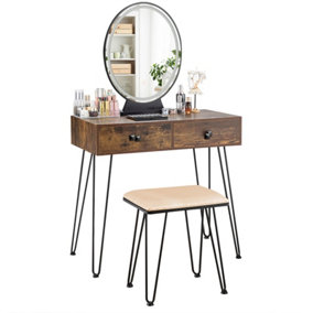 Costway Vanity Table Set Makeup Dressing Desk w/ Cushioned Stool & Lighted Mirror