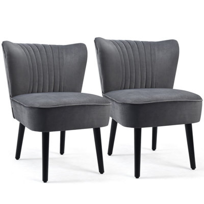 Costway Velvet Accent Chair Set of 2 Modern Leisure Chair with Rubber Wood Legs