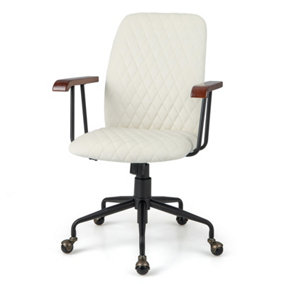 Costway Velvet Leisure Chair Adjustable Swivel Home Office Chair Rolling Computer Chair Beige