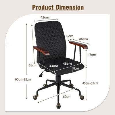 Costway Velvet Leisure Chair Adjustable Swivel Home Office Chair Rolling Computer Chair Black