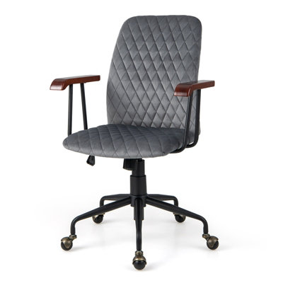 Costway Velvet Leisure Chair Adjustable Swivel Home Office Chair Rolling Computer Chair Grey