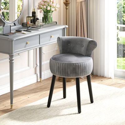 COSTWAY Velvet Makeup Chair with Low Back Accent Makeup Vanity Stool-Grey
