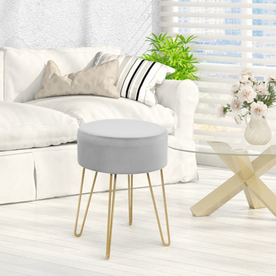 Costway Velvet Modern Round Footstool Ottoman Footrest Makeup Dressing ...