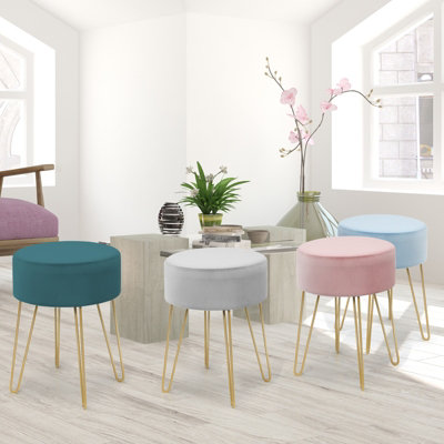 Costway Velvet Modern Round Footstool Ottoman Footrest Makeup Dressing ...