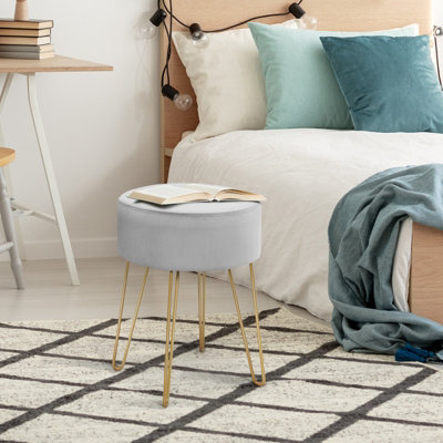 Costway Velvet Modern Round Footstool Ottoman Footrest Makeup Dressing ...