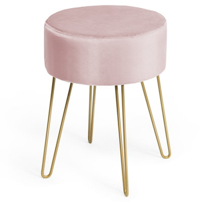 Costway Velvet Modern Round Footstool Ottoman Footrest Makeup Dressing ...