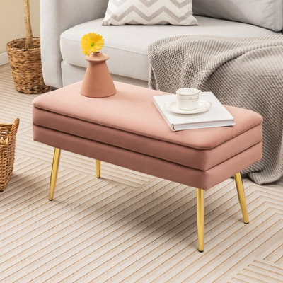Costway Velvet Upholstered Storage Bench Bedroom Footrest Ottoman Bench W Removable Top