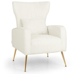 Costway Velvet Upholstered Wingback Chair Modern Single Sofa Chair w/ Lumbar Pillow
