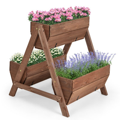 Costway Vertical Raised Garden bed Tiered Elevated Planter Stand w/ 3 Wood Planter Boxes