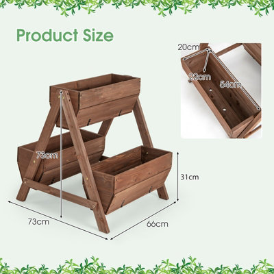 Costway Vertical Raised Garden bed Tiered Elevated Planter Stand w/ 3 Wood Planter Boxes - 3