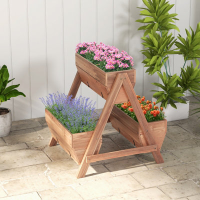 Costway Vertical Raised Garden bed Tiered Elevated Planter Stand w/ 3 Wood Planter Boxes - 4