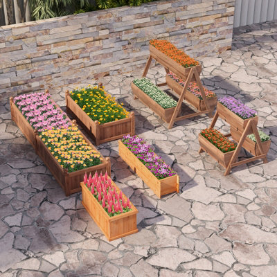 Costway Vertical Raised Garden bed Tiered Elevated Planter Stand w/ 3 Wood Planter Boxes - 5