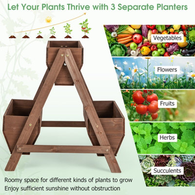 Costway Vertical Raised Garden bed Tiered Elevated Planter Stand w/ 3 Wood Planter Boxes - 6